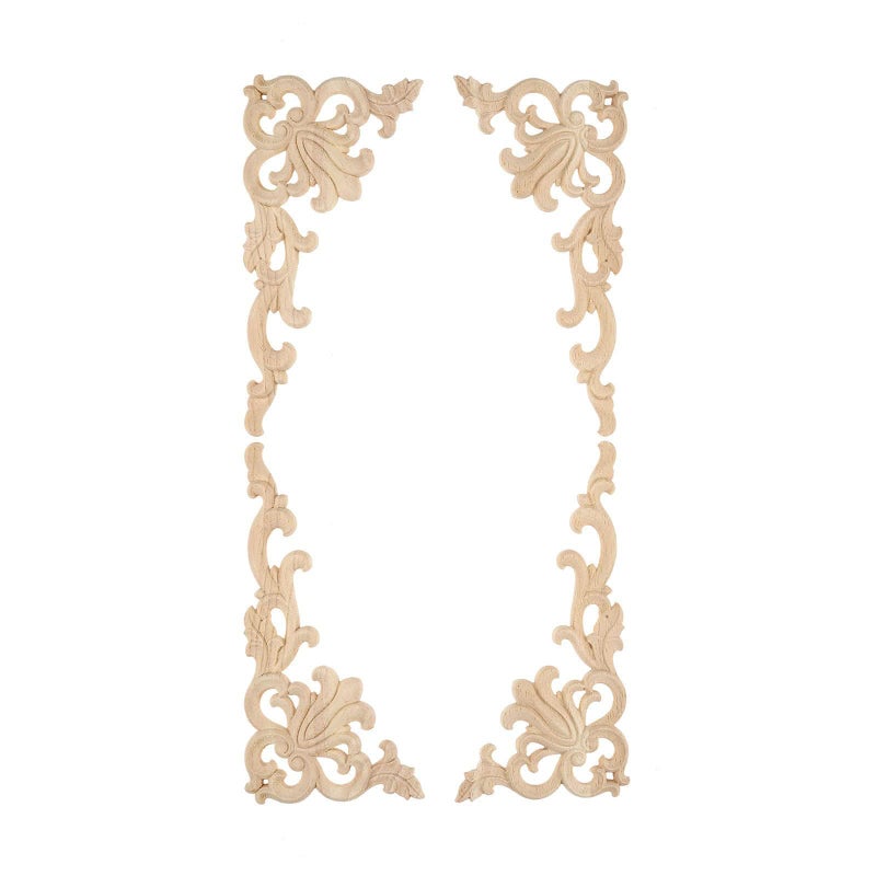 MUXSAM 2-Pair Wood Carved Onlays, 20x10cm/7.87"x3.94", Left&Right Decorated Furniture Appliques, Wooden Carving Corner Decals for Cabinet Drawer Cupboard Dresser Mirror Door Wall Bed DIY Projects - Image 1